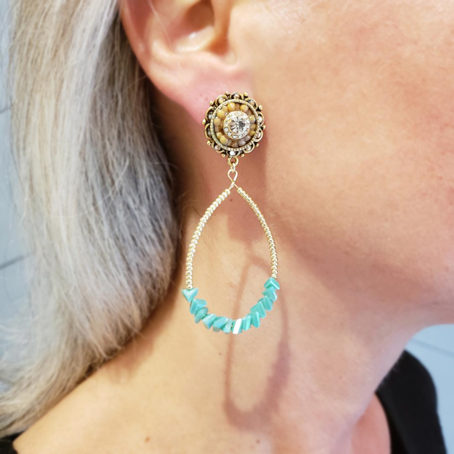 HARMONY TURQUOISE & GOLD STATEMENT EARRINGS Mustard Seed Jewelry