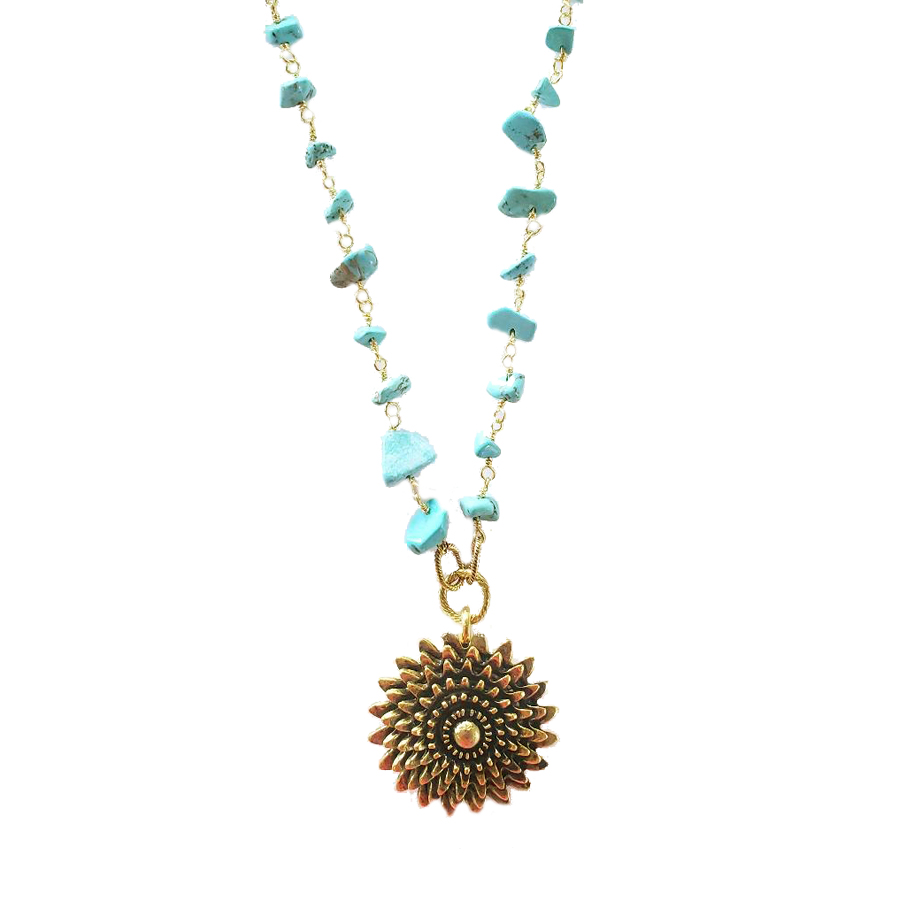 Blissful Nature Turquoise And Gold Statement Necklace Mustard Seed Jewelry