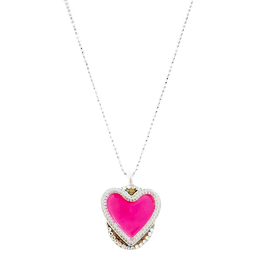 RADICAL LOVE Silver Oval Pink Heart Pendant Necklace